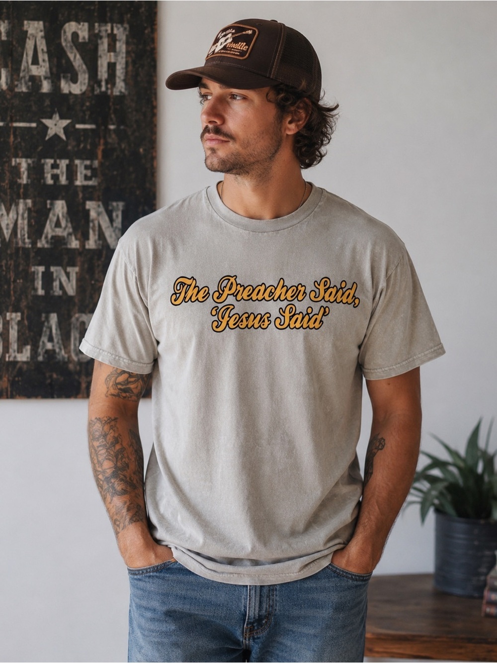 Johnny Cash The Preacher Said Jesus Said Graphic Tee Medium T-Shirt